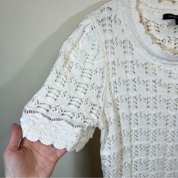 ✨ French Connection Women’s White Open Knit Sweater Top Large - Picture 5 of 11